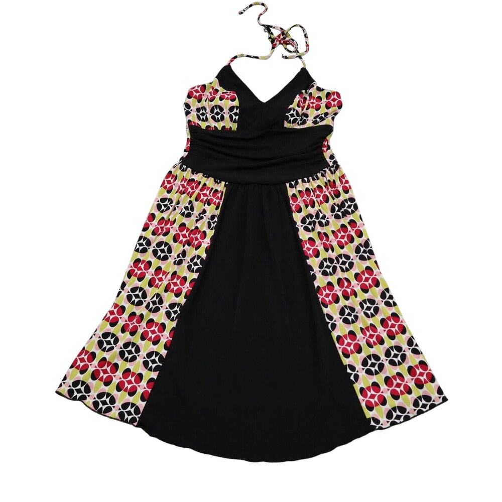Miss Bison Dress Womens S Multicolor Spaghetti Tie Up Fit and Flare VNeck